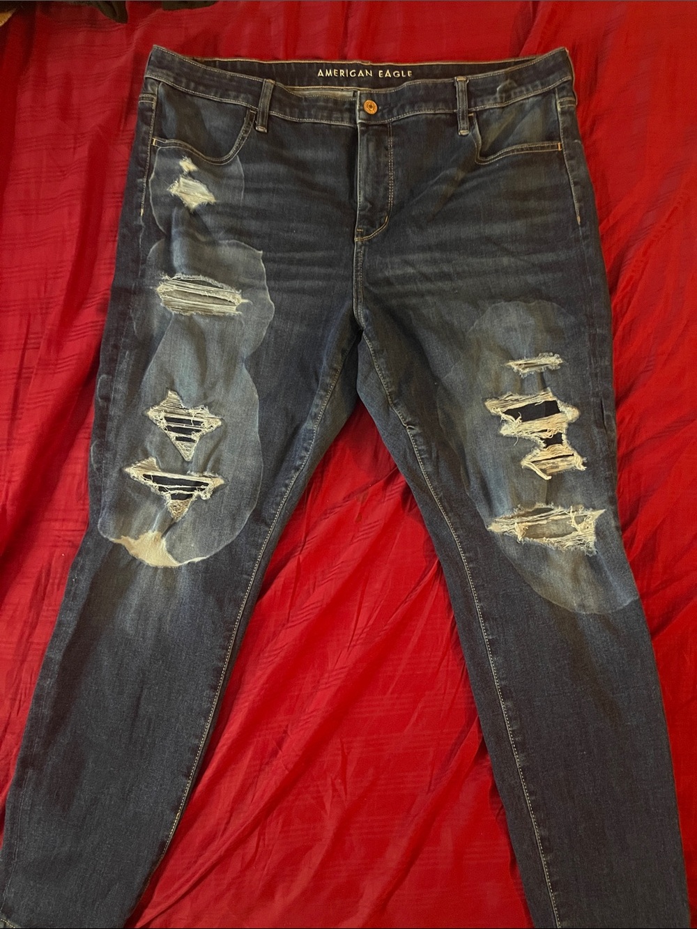 American Eagle Outfitters Women’s unique Dark Blue Distressed Skinny Jeans